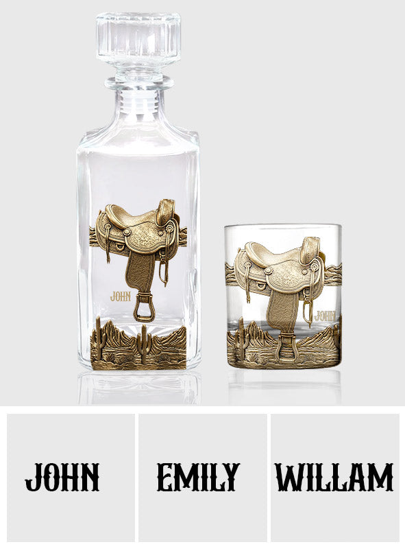 Fer à cheval et selle - Coffret carafe à whisky personnalisée sur le thème du cheval