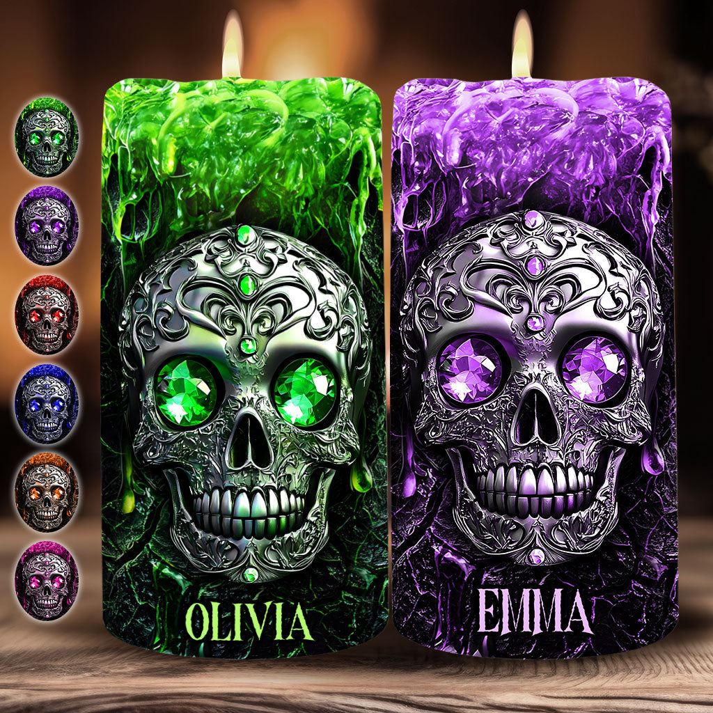 Saison des frissons - Bougie sans flamme personnalisée en forme de crâne