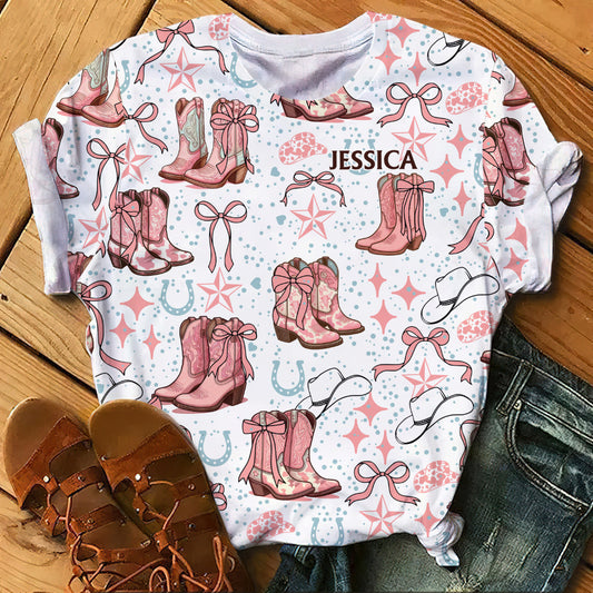 Coquette Cowgirl Boots and Bows - Personalized Cowgirl All Over Shirt