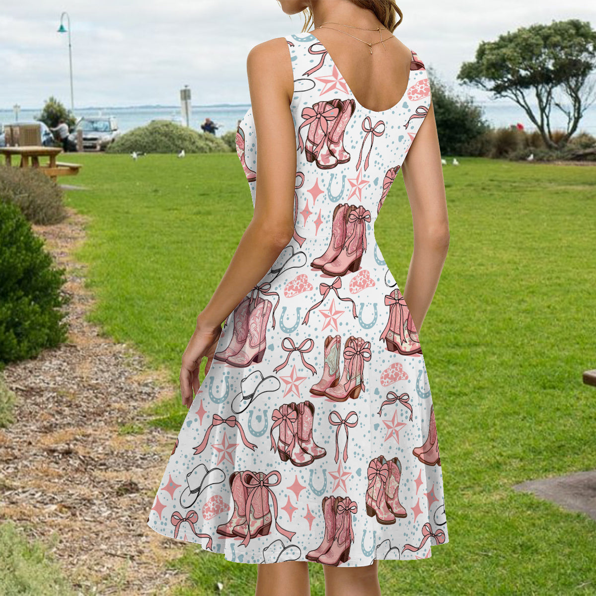 Bottes et nœuds de cowgirl Coquette - Robe de cowgirl sans manches personnalisée
