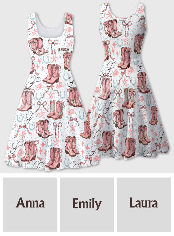 Bottes et nœuds de cowgirl Coquette - Robe de cowgirl sans manches personnalisée