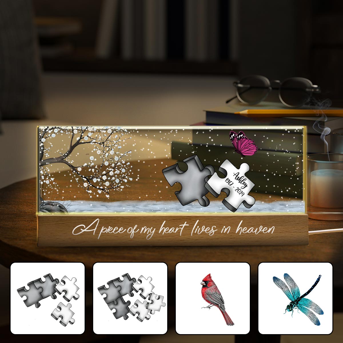 Une partie de mon cœur vit au ciel - Veilleuse LED commémorative personnalisée