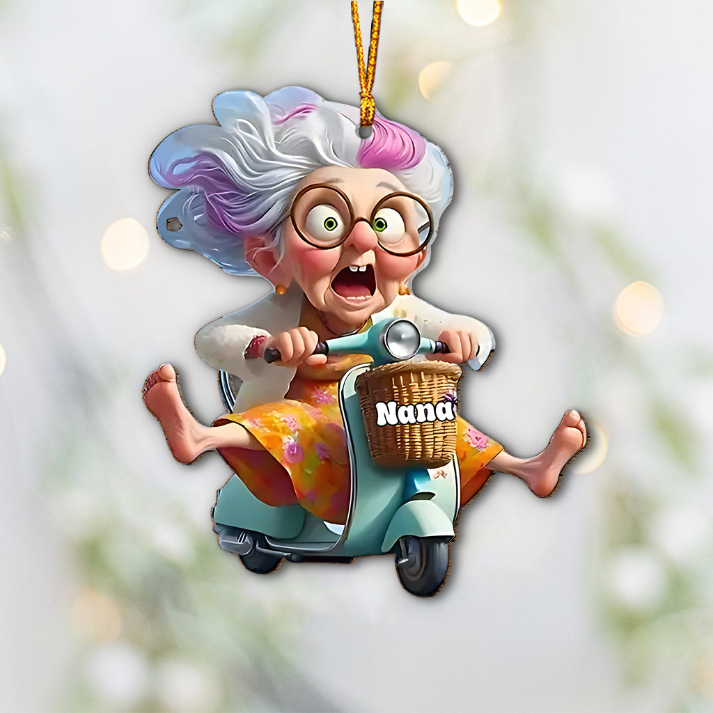 Motorcycle-Riding Grandma - Personalized Grandma Ornament