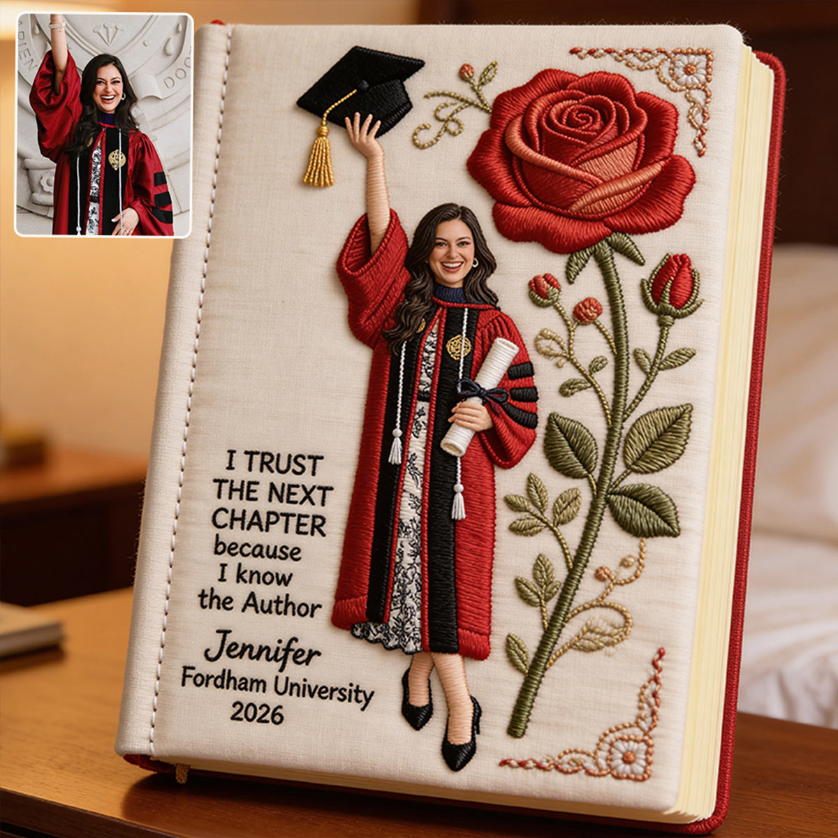 Journal en Cuir Personnalisé - Graduation Florale