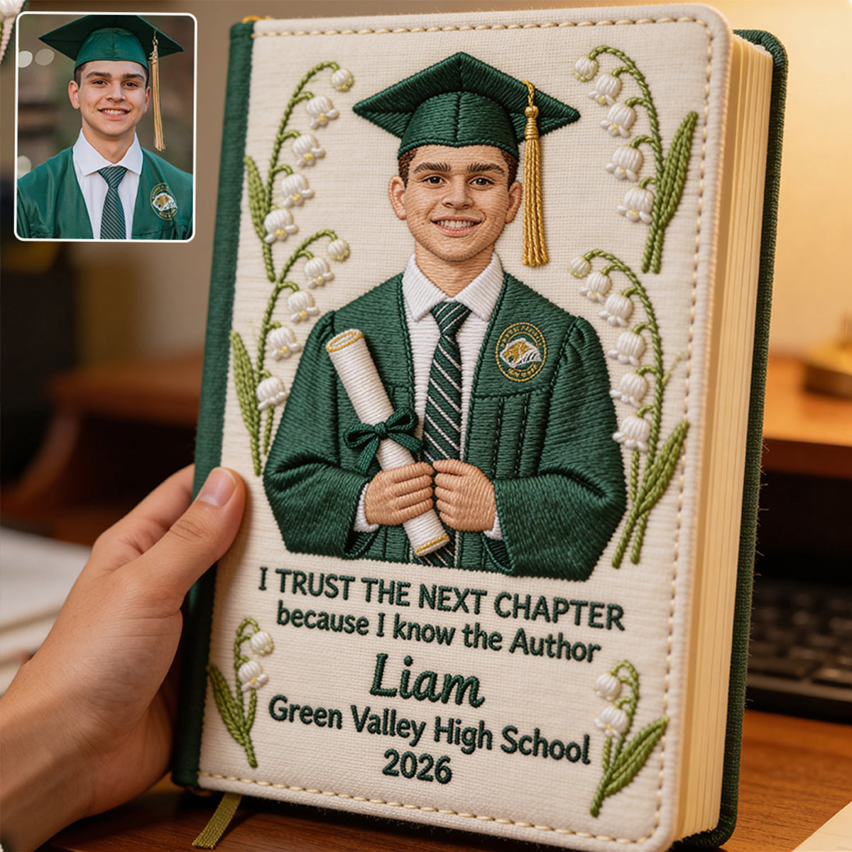 Journal en Cuir Personnalisé - Graduation Florale