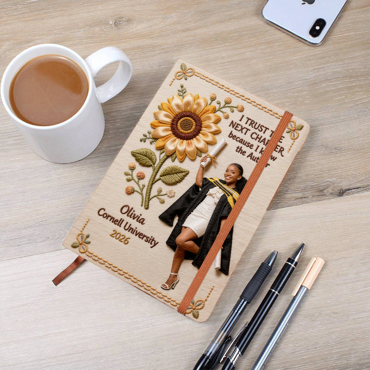 Journal en Cuir Personnalisé - Graduation Florale