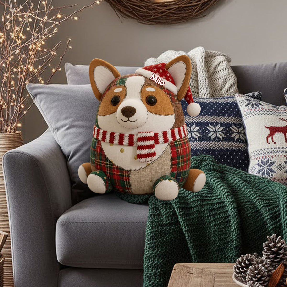 Pet Christmas Quilt - Personalized Dog Faux Fur Shaped Pillow