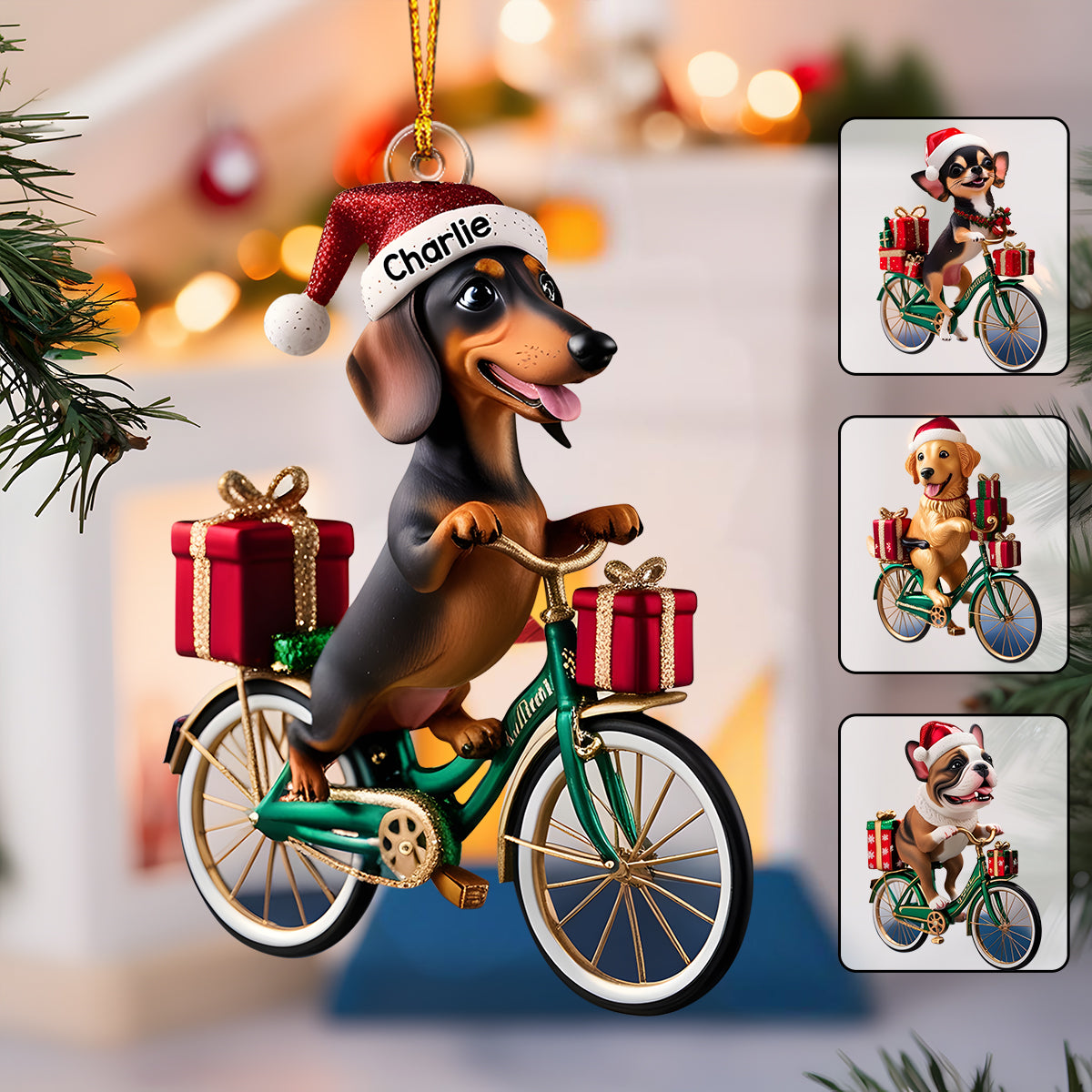 Dog Riding Bicycle - Personalized Dog Transparent Ornament