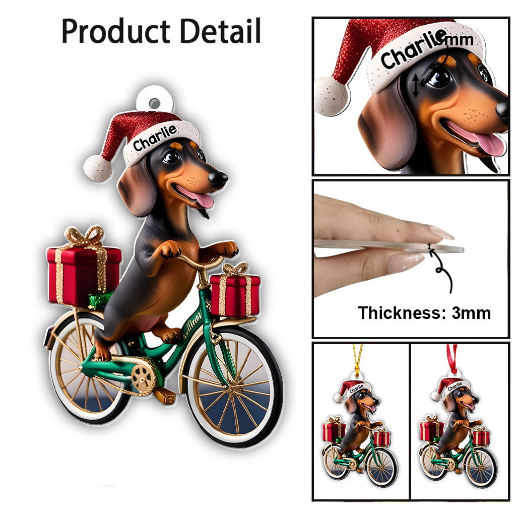 Dog Riding Bicycle - Personalized Dog Transparent Ornament