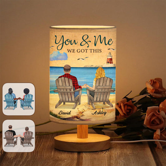 Toi et moi, on gère ! - Lampe de table personnalisée pour couple avec base en bois