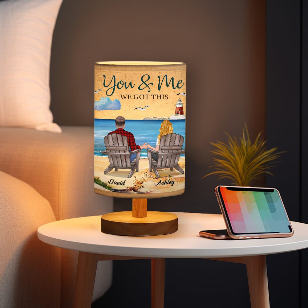 You & Me We Got This - Personalized Couple Tableside Lamp With Wood Base