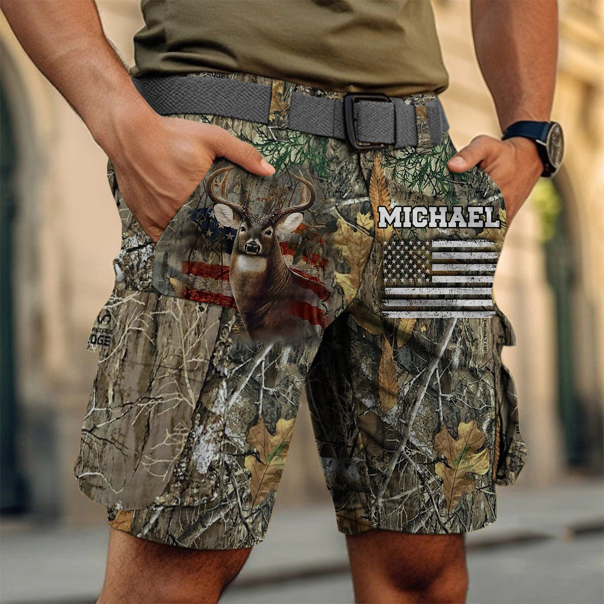 It's Hunting Season - Personalized Hunting Cargo Shorts With Belt