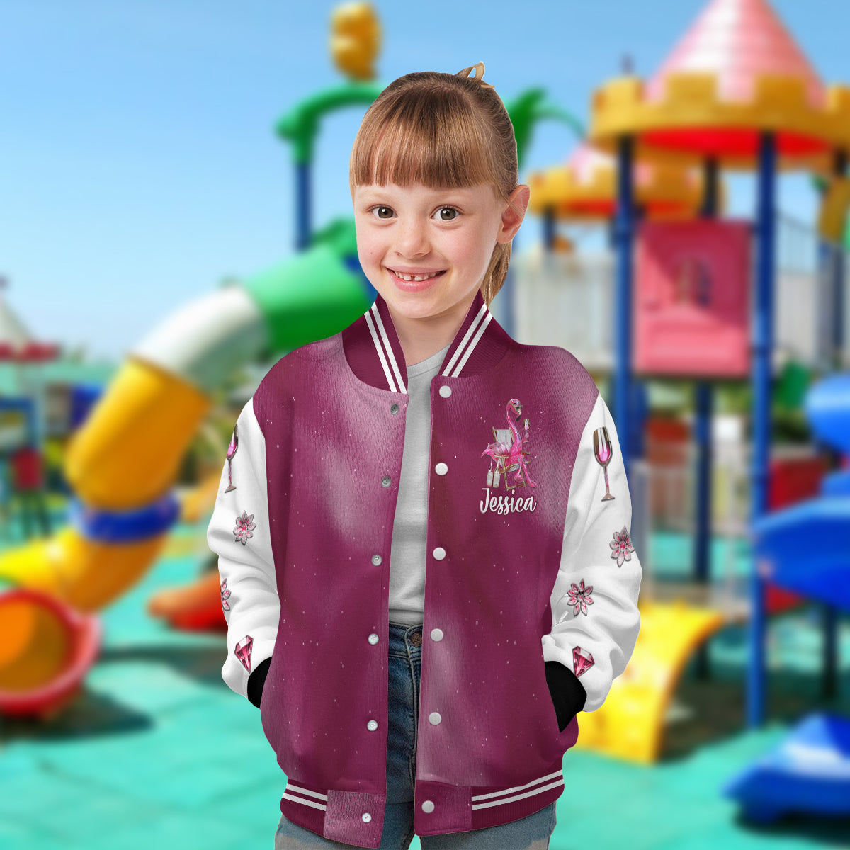 Be A Flamingo In A Flock of Pigeons - Personalized Flamingo Varsity Jacket