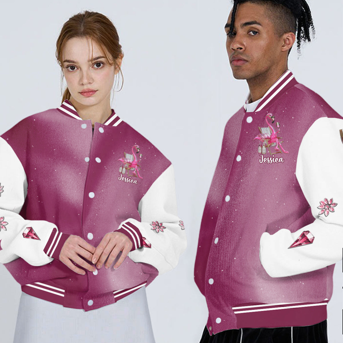Be A Flamingo In A Flock of Pigeons - Personalized Flamingo Varsity Jacket
