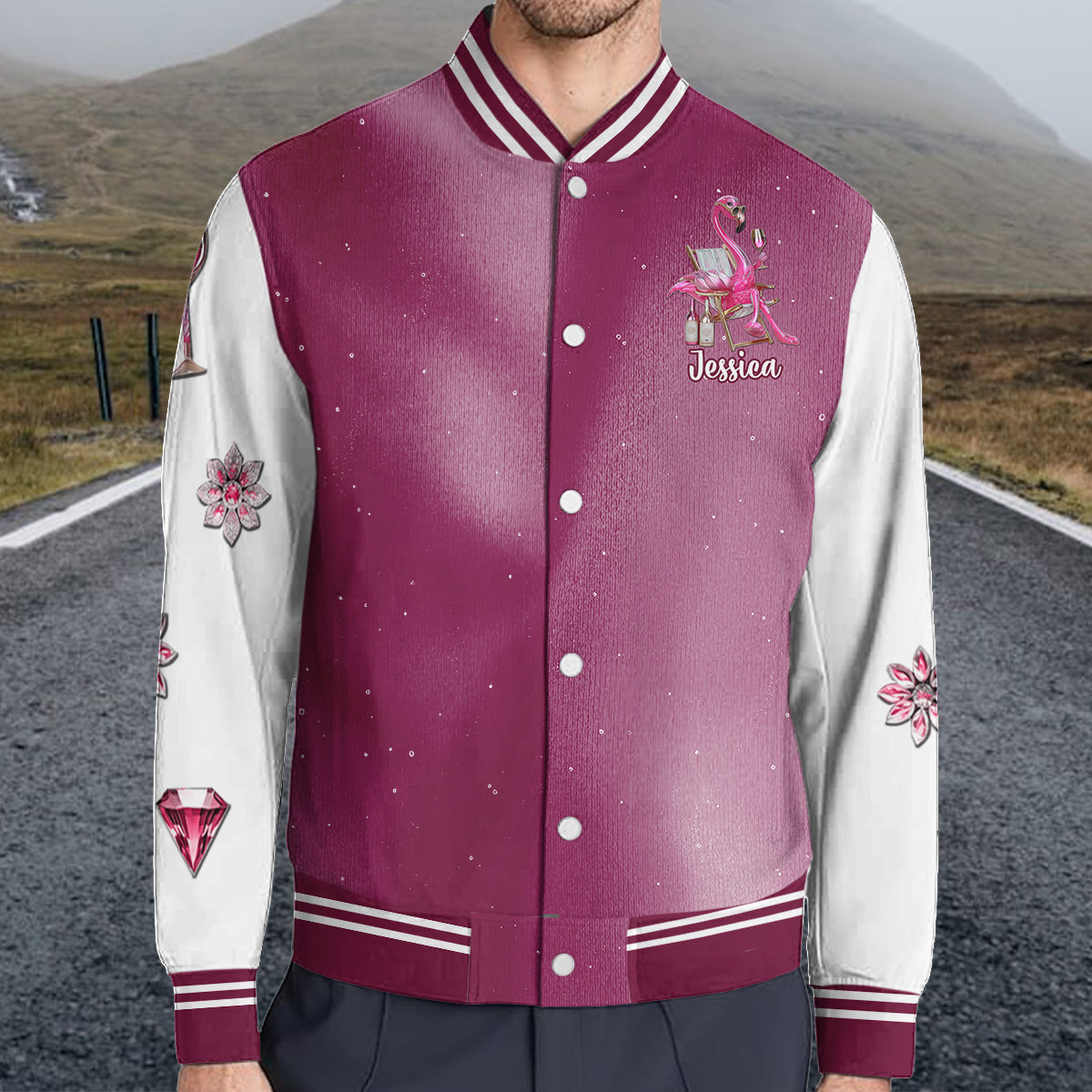 Be A Flamingo In A Flock of Pigeons - Personalized Flamingo Varsity Jacket