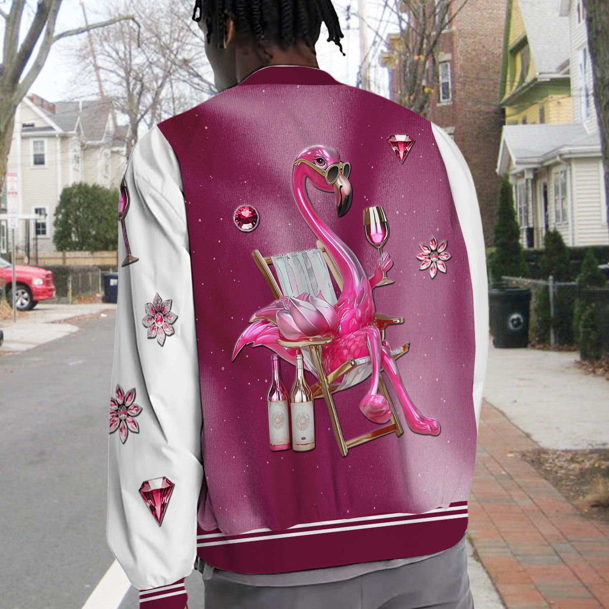 Be A Flamingo In A Flock of Pigeons - Personalized Flamingo Varsity Jacket