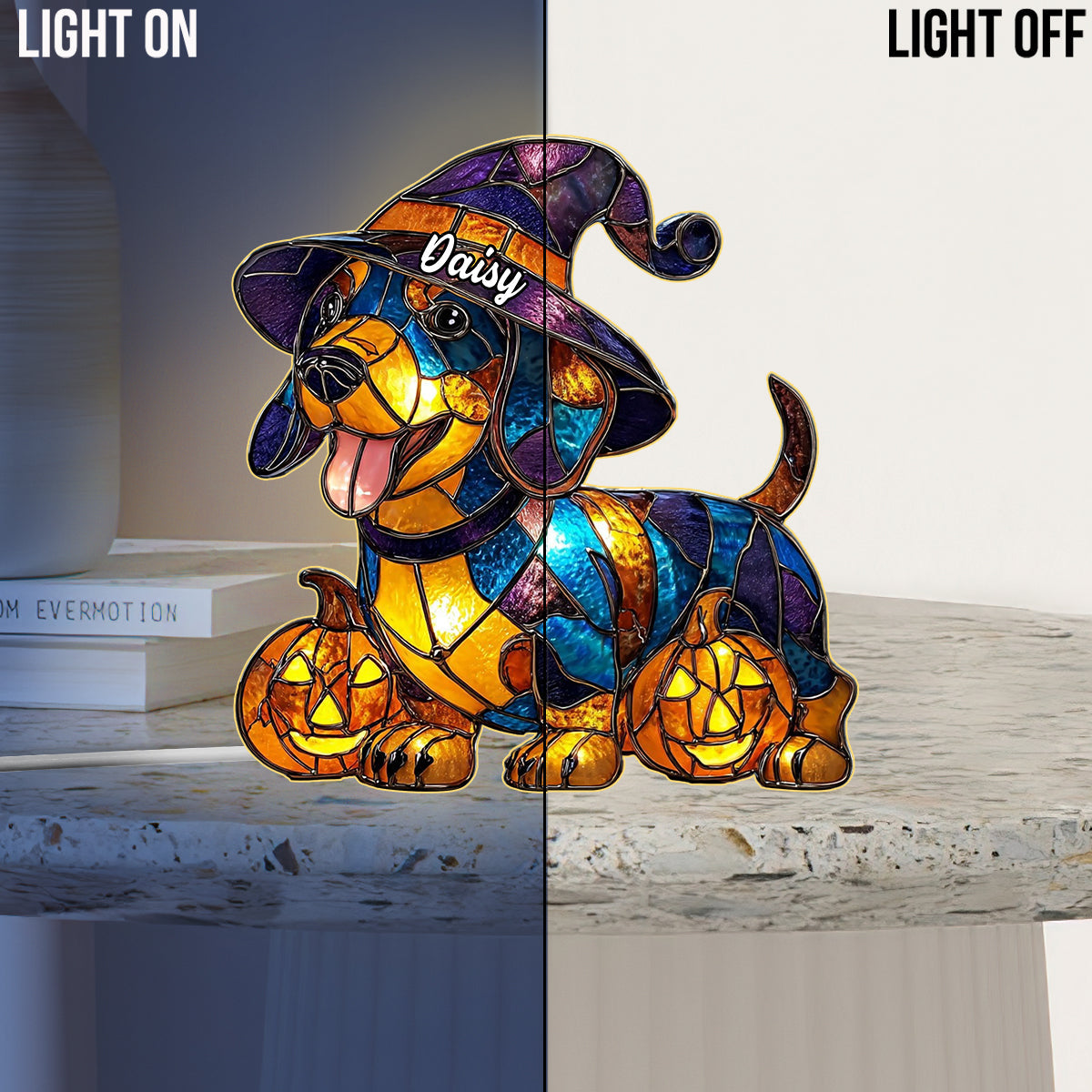 Veilleuse LED personnalisée pour chien en acrylique « Spooky Time »