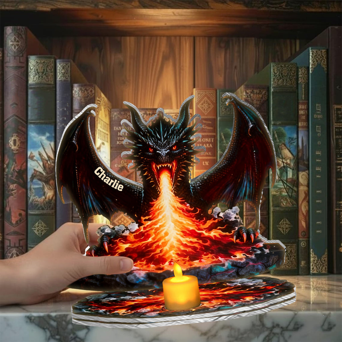 Coin lecture majestueux - Porte-bougie dragon personnalisé