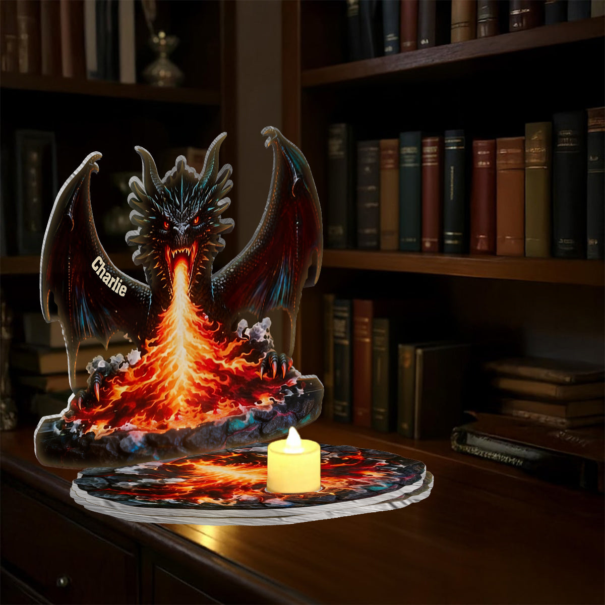 Coin lecture majestueux - Porte-bougie dragon personnalisé