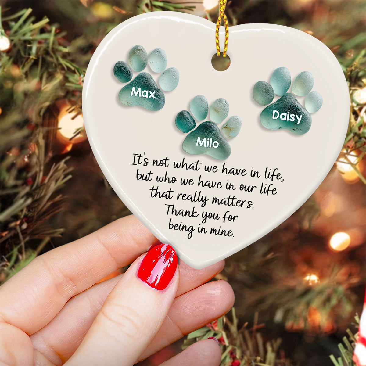 It's Not What We Have In Life Paws Aqua Green - Personalized Dog Ceramic Heart Ornament