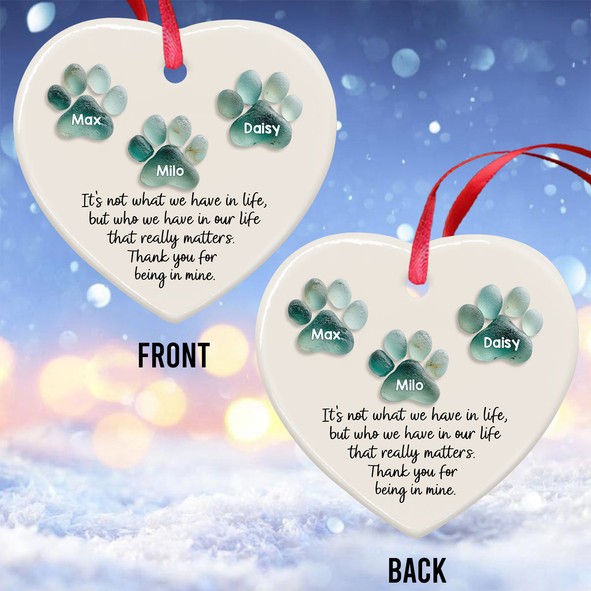 It's Not What We Have In Life Paws Aqua Green - Personalized Dog Ceramic Heart Ornament