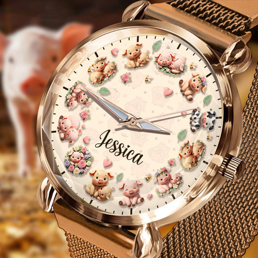 La vie est plus belle avec des cochons - Montre-bracelet personnalisée pour femme amoureuse des cochons 