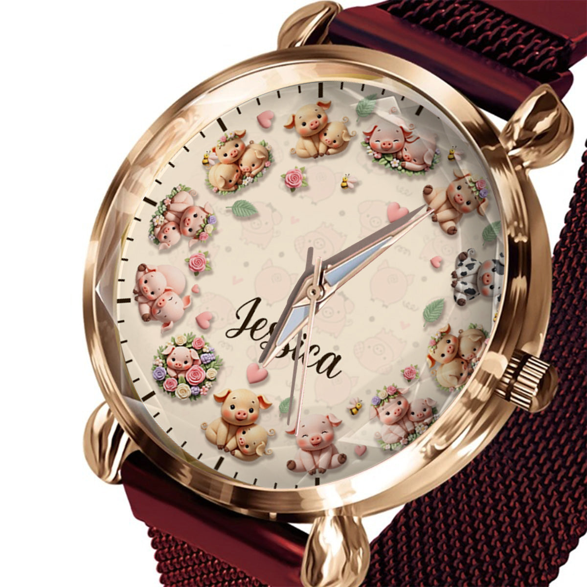 La vie est plus belle avec des cochons - Montre-bracelet personnalisée pour femme amoureuse des cochons 
