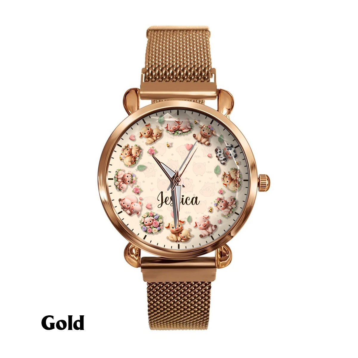 La vie est plus belle avec des cochons - Montre-bracelet personnalisée pour femme amoureuse des cochons 