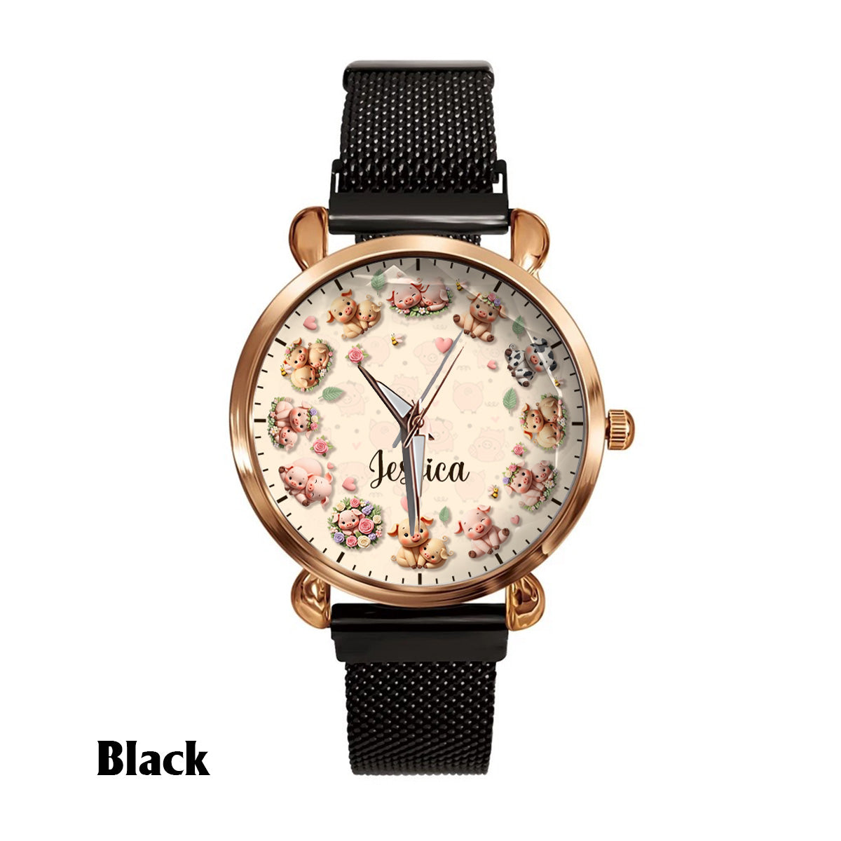 La vie est plus belle avec des cochons - Montre-bracelet personnalisée pour femme amoureuse des cochons 