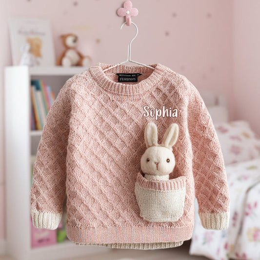 Pull moche personnalisé pour enfant avec poche lapin