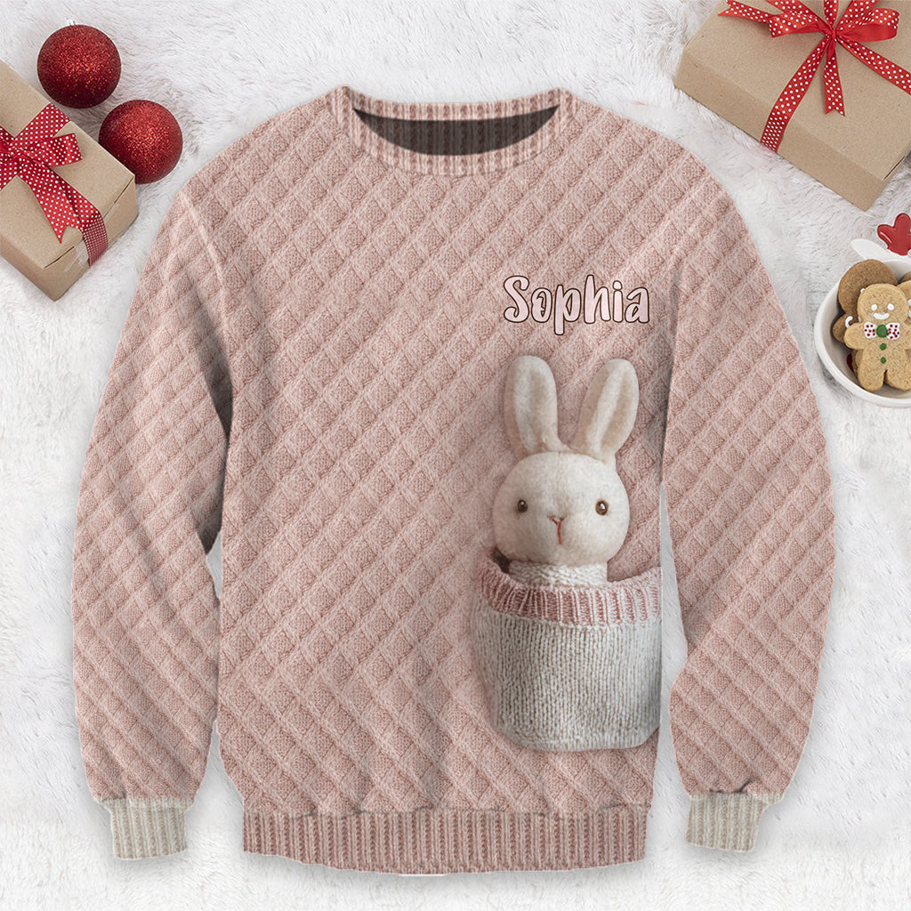Pull moche personnalisé pour enfant avec poche lapin