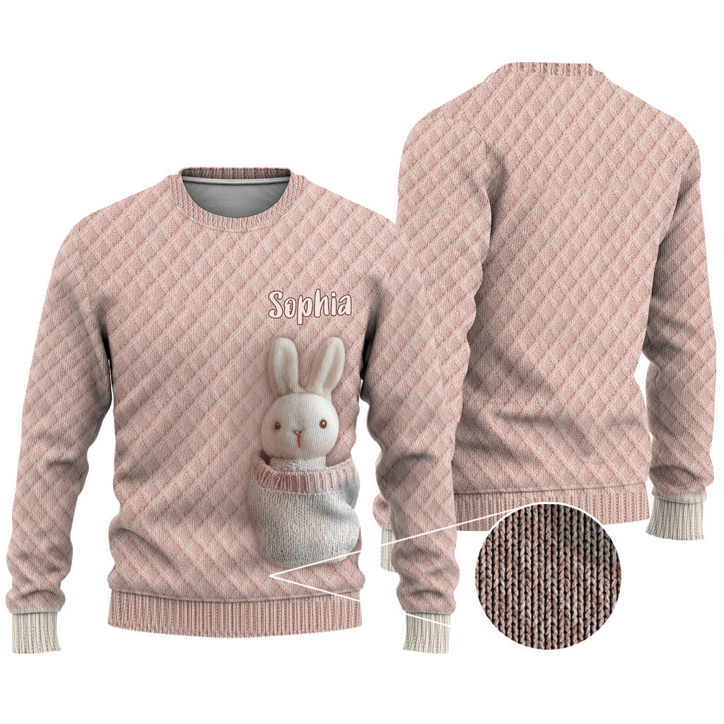 Pull moche personnalisé pour enfant avec poche lapin