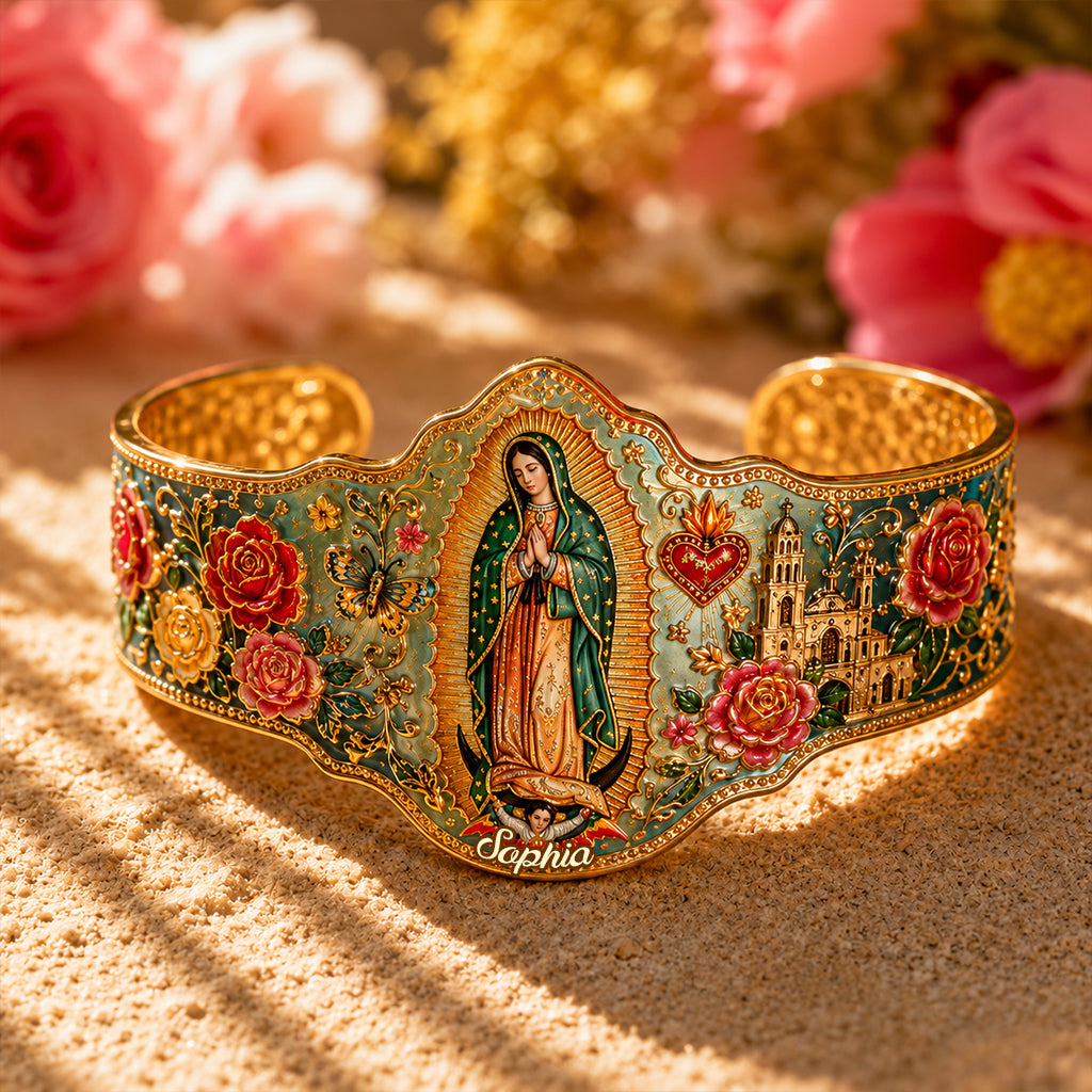 Déesse Mexicaine, Guadalupe - Bracelet en Cuir Chrétien Personnalisé