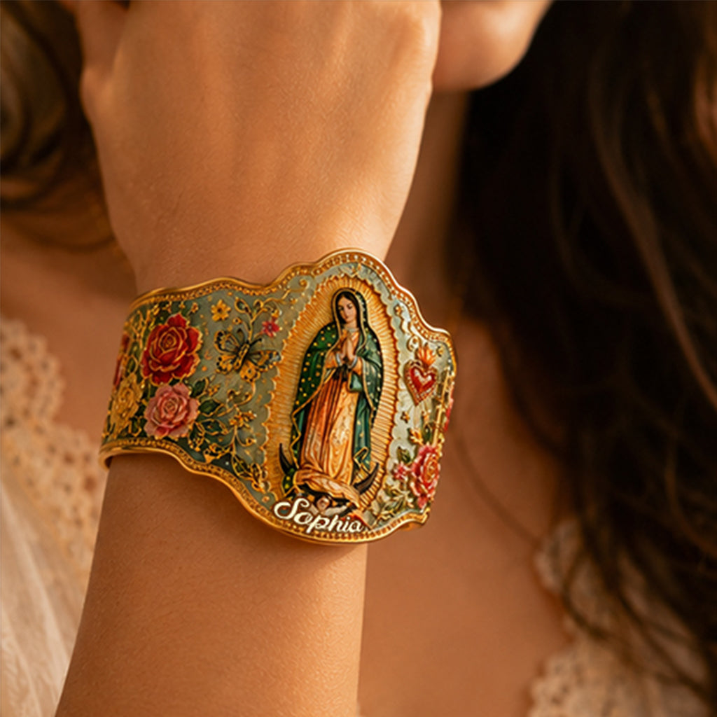Déesse Mexicaine, Guadalupe - Bracelet en Cuir Chrétien Personnalisé