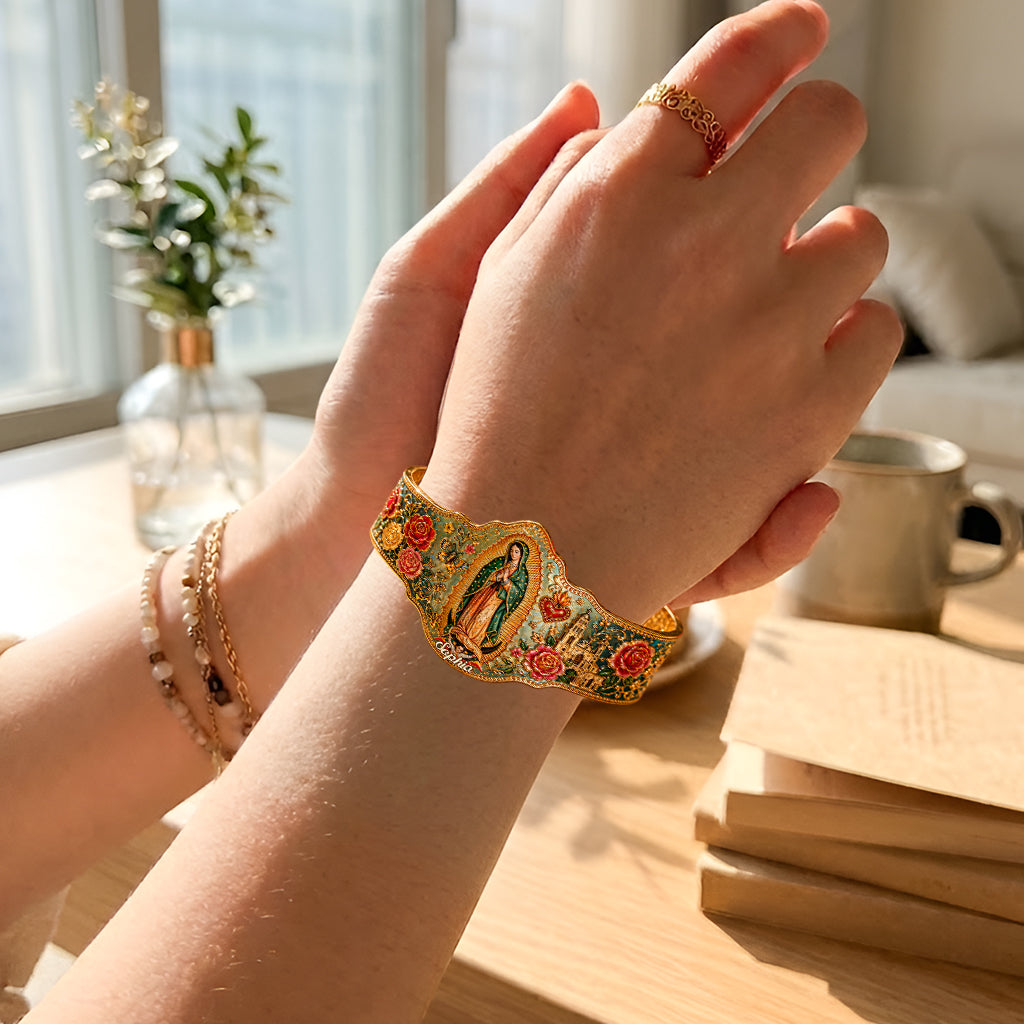 Déesse Mexicaine, Guadalupe - Bracelet en Cuir Chrétien Personnalisé
