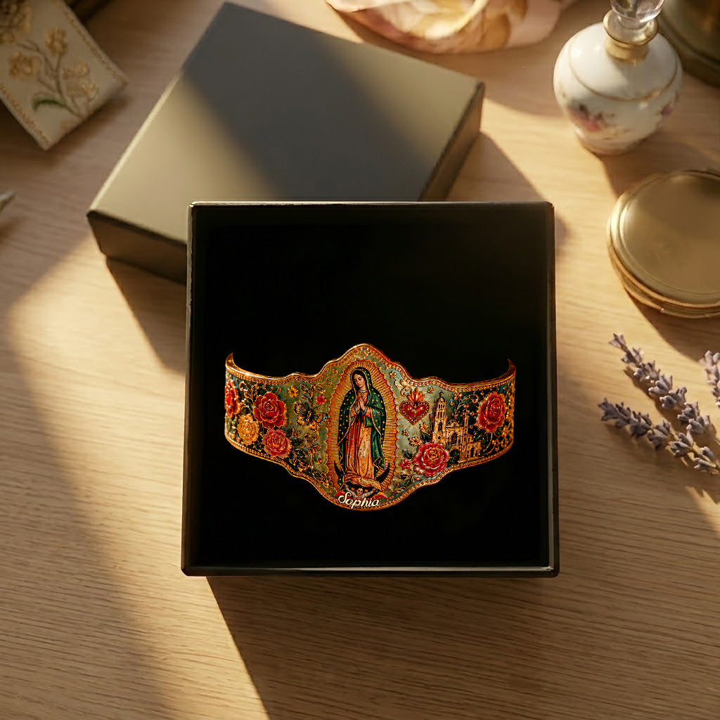 Déesse Mexicaine, Guadalupe - Bracelet en Cuir Chrétien Personnalisé
