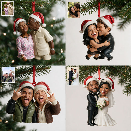 Funny Caricature Ornament For Any Photo - Personalized Couple Ornament