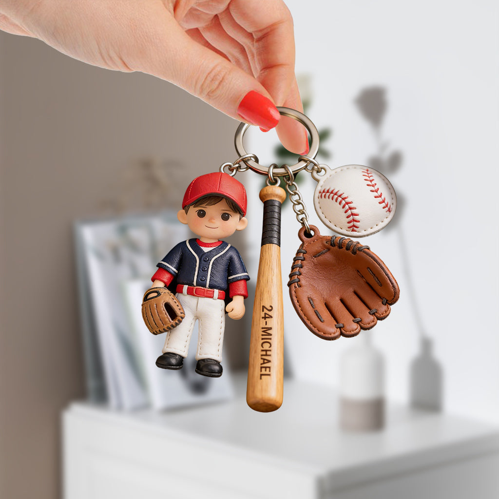 Custom Gift For Baseball Kid, Baseball Lover From Any Photo - Personalized Baseball Premium Keychain With Charms