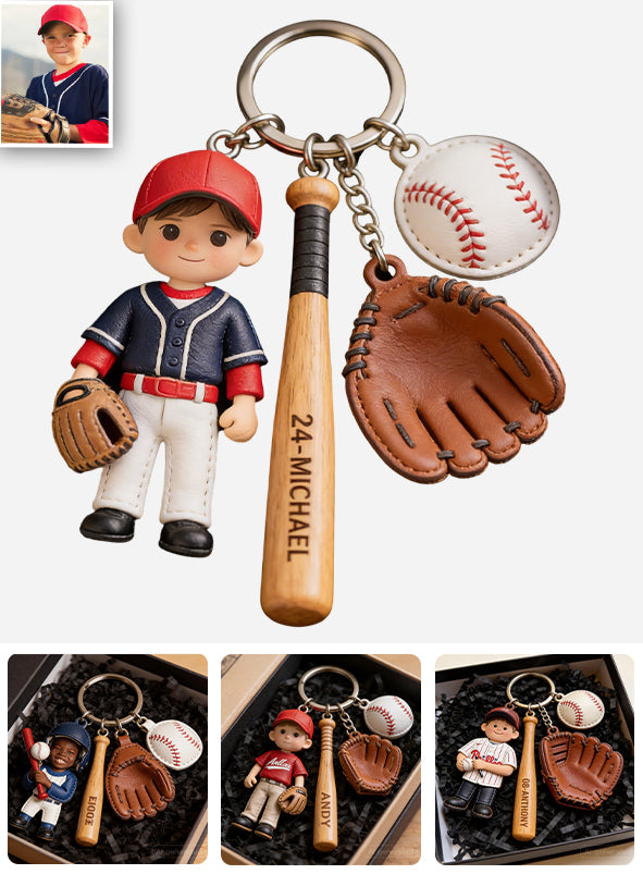 Custom Gift For Baseball Kid, Baseball Lover From Any Photo - Personalized Baseball Premium Keychain With Charms