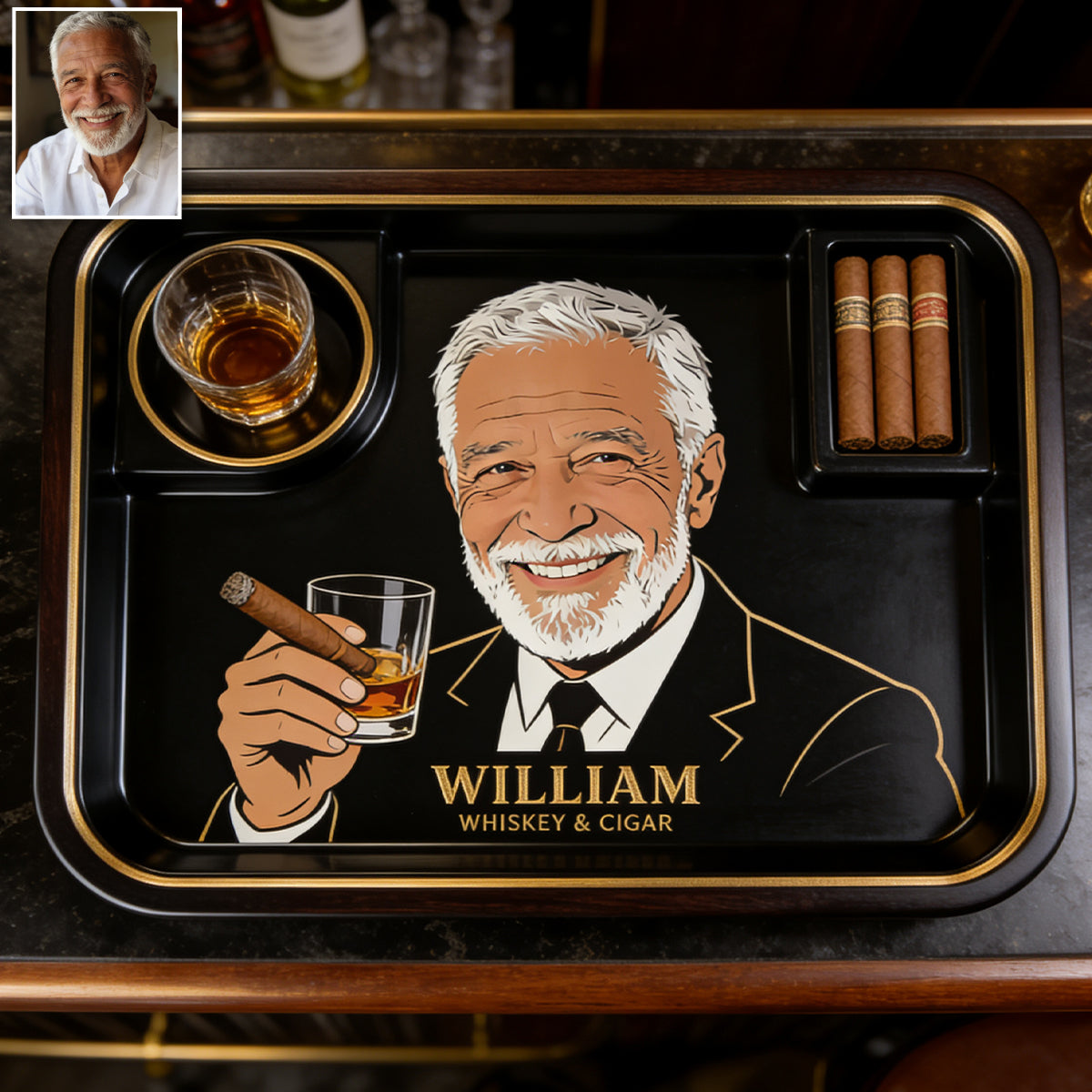 Whiskey et Cigare - Plateau à Whisky Personnalisé
