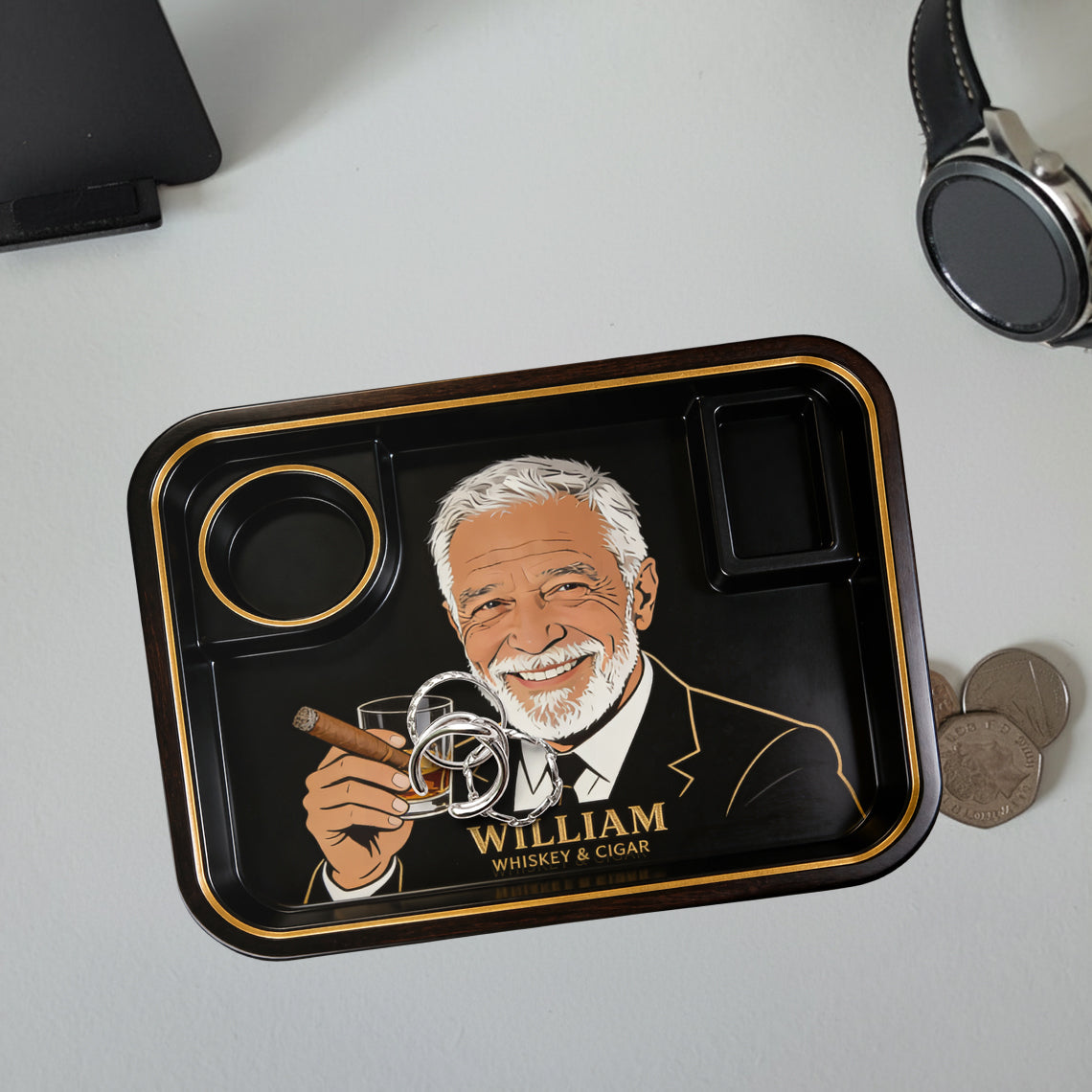 Whiskey et Cigare - Plateau à Whisky Personnalisé