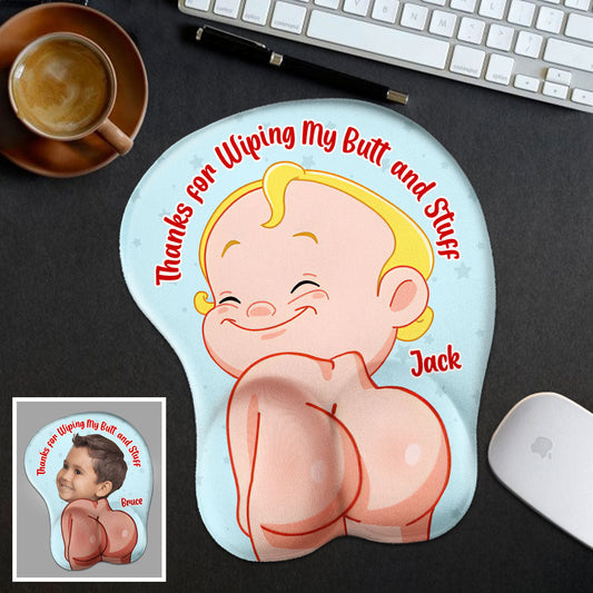 Cadeau humoristique pour papa - Cher papa, merci de m'avoir essuyé les fesses et tout ça - Tapis de souris 3D personnalisé pour père
