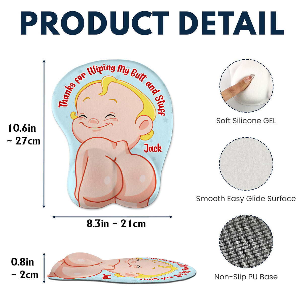 Funny Dad Gift - Dear Dad Thanks for Wiping My Butt and Stuff - Personalized Father 3D Mouse Pad