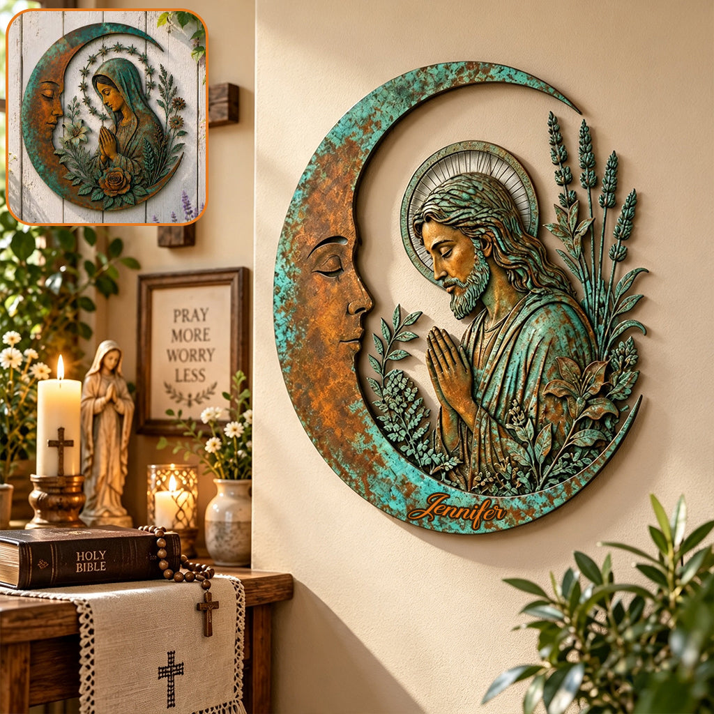 Lune Croissante Jésus - Plaque Métallique Chrétienne Personnalisée