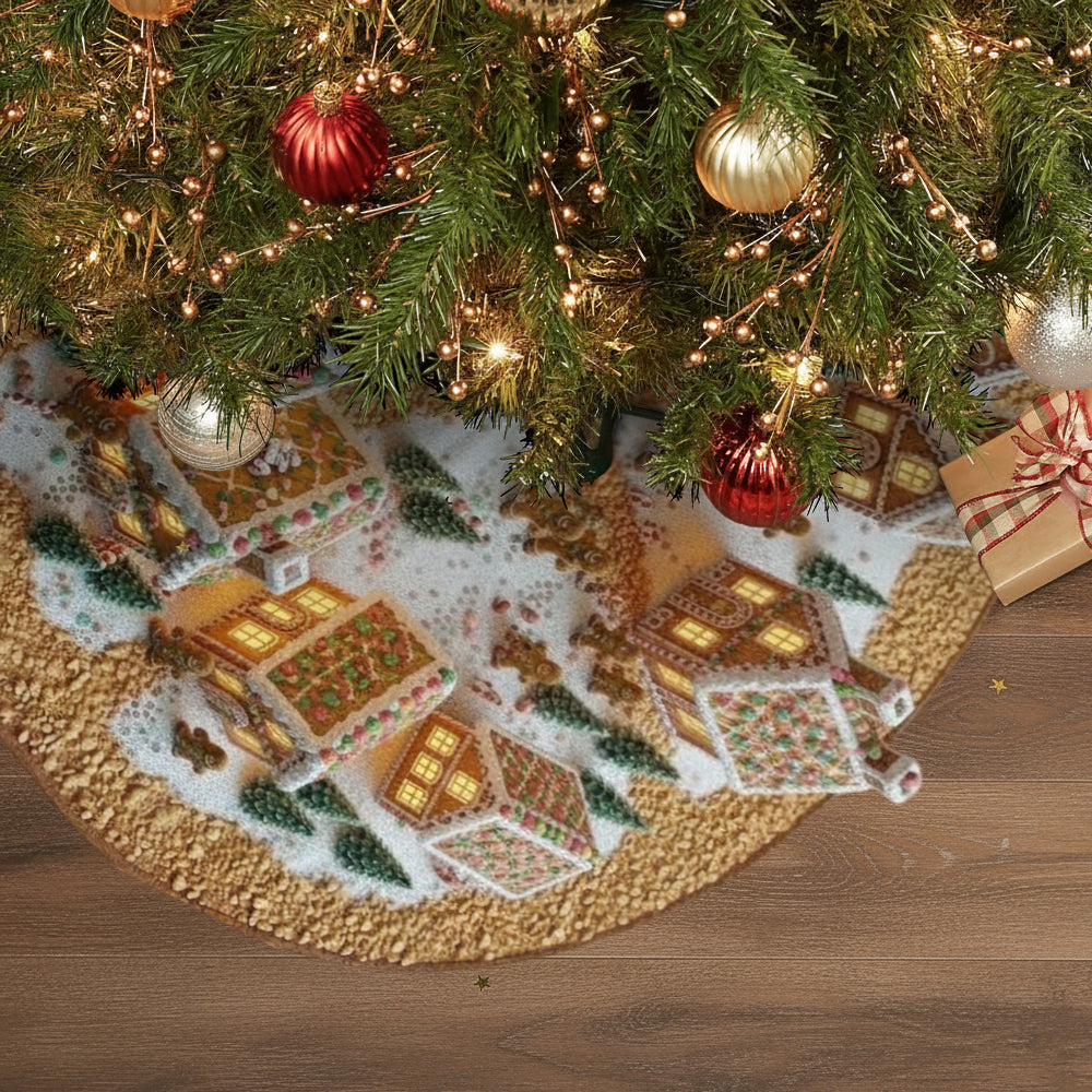 Maison en pain d'épice de Noël - Jupe de sapin personnalisée en forme de maison de Noël