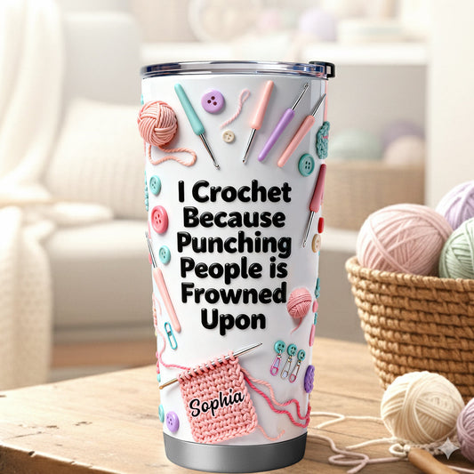 Gobelet personnalisé au crochet « J’adore le crochet »