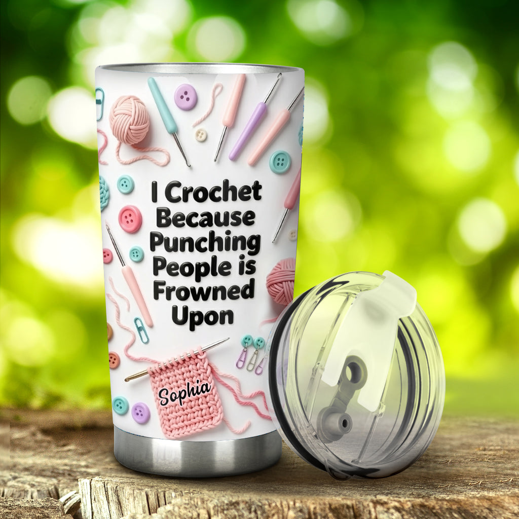 Gobelet personnalisé au crochet « J’adore le crochet »