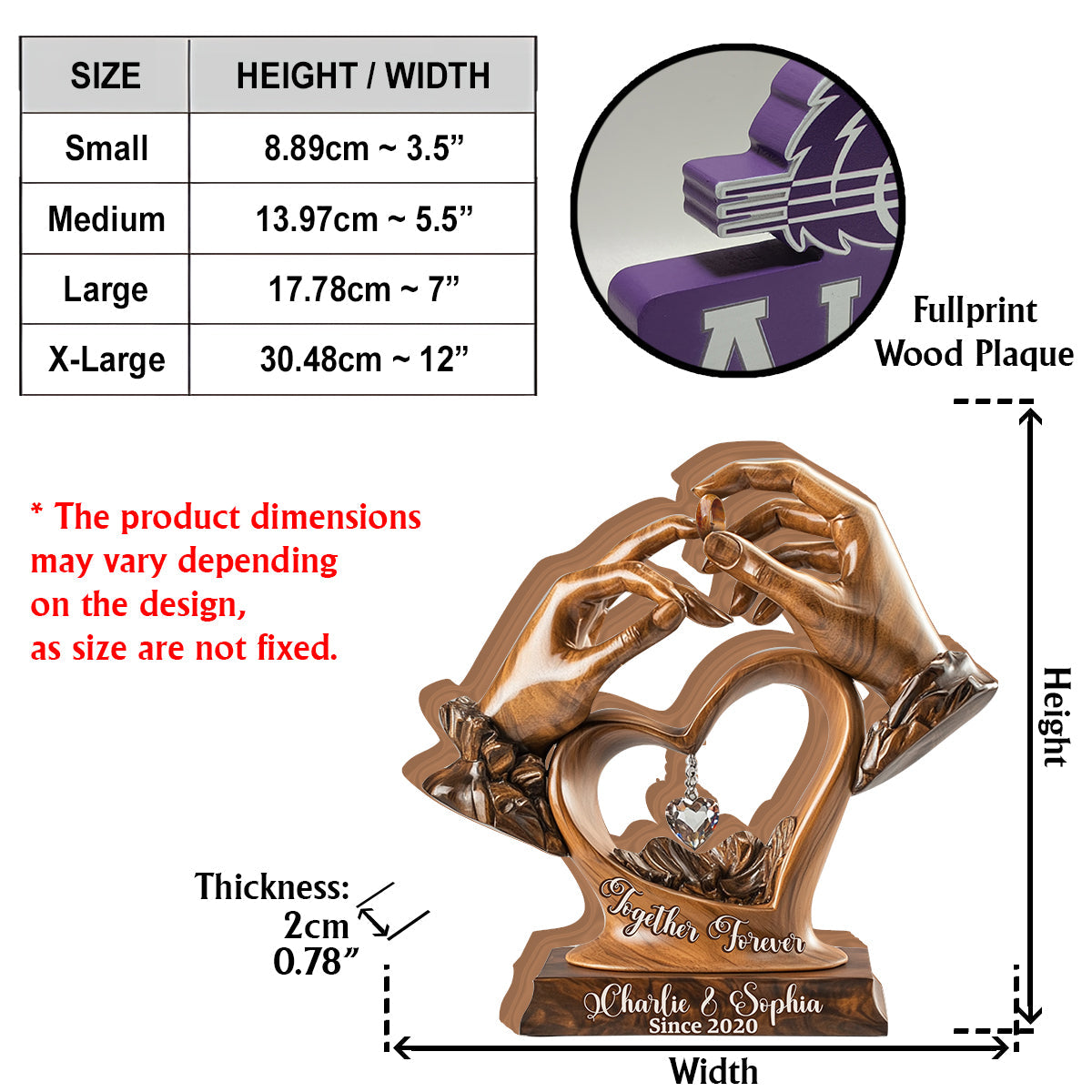 Fiançailles, anniversaire de mariage - Plaque en bois personnalisée pour couple - Plaque en bois sur mesure