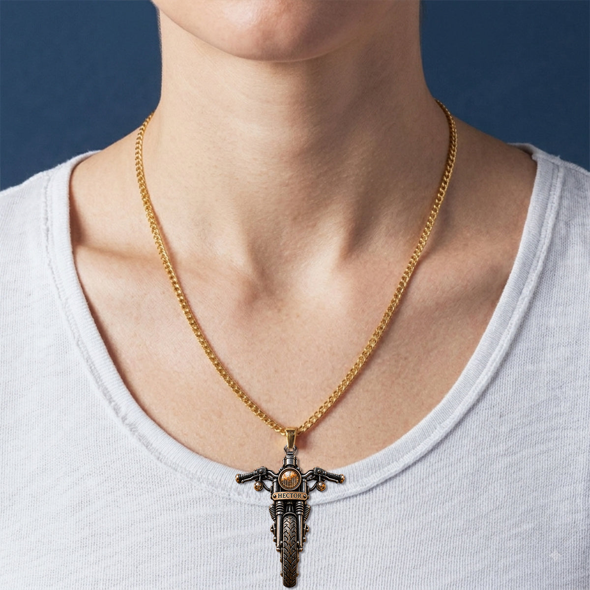 Ride with Faith - Personalized Biker Shaped Metal Pendant Necklace