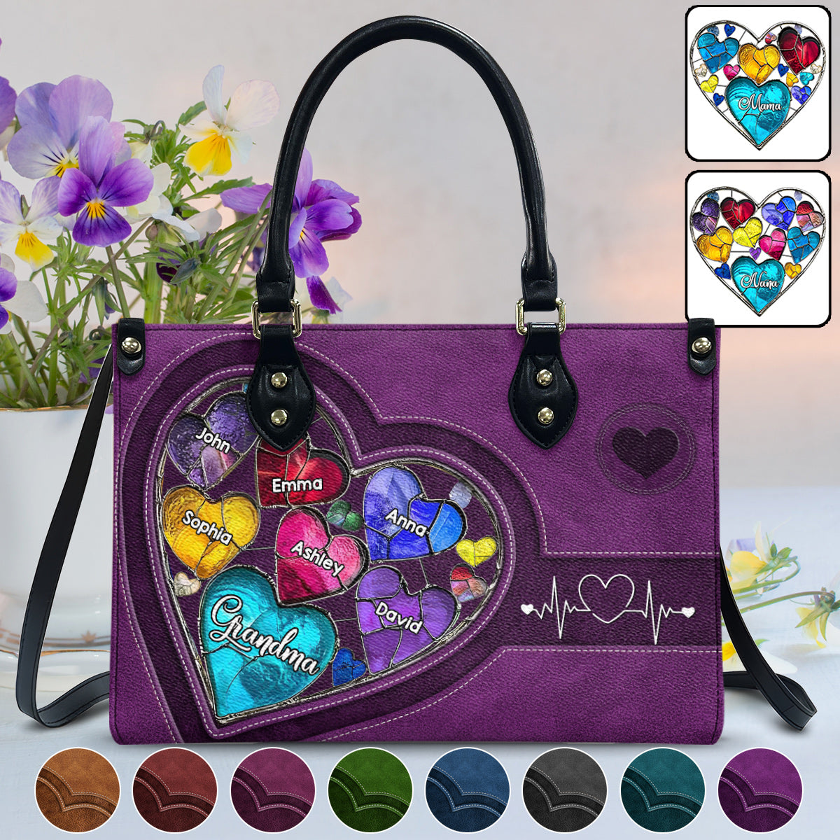 Grandma's Mom's Sweethearts - Personalized Grandma Leather Handbag